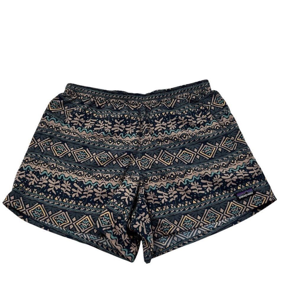 Patagonia Women's Barely Baggies Mangrove Tiki Tidepool Blue Shorts Size Small